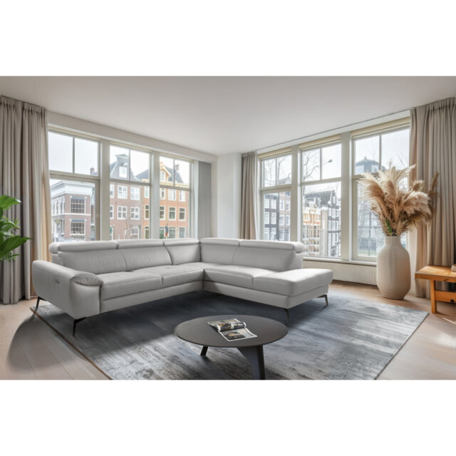 Alvoro Genuine Leather Corner Sofa with Electric Seat Extension & Adjustable Headrests