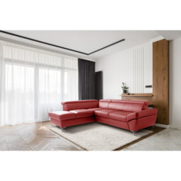 CAPRI Genuine Leather Corner Sofa with Pull-Out Bed and Storage and Adjustable Headrests