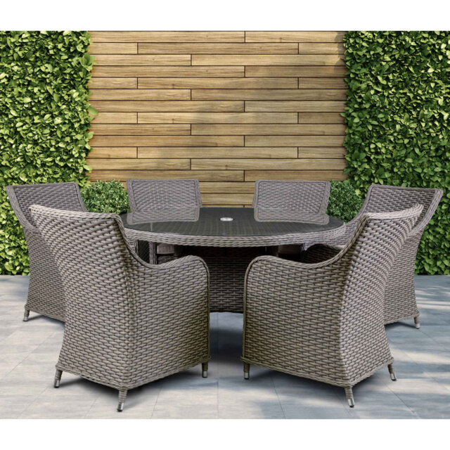Chester 7 Piece Rattan Wicker Outdoor Dining Set With Tempered Glass Table Top - 8488014062E54BE2BE95B34ADDAD6BFE