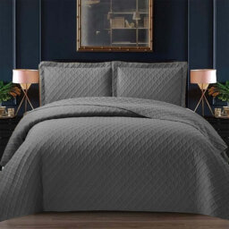 Bedspread Diamond Check Embossed Set with Pillow Shams, Textured All-Season Comfort, Single, Double, King & Super King