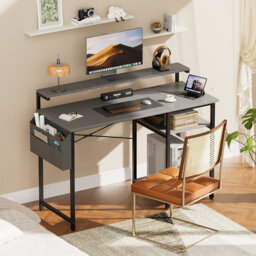Office Computer Desk with LED Light,Office Table with Monitor Stand for Home/Office Use, Corner Desk with Large Storage Bag and Height Adjustable Stor