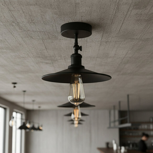 Vintage Flush Mount Ceiling Light Fitting Industrial 22cm Black Lampshade Easy Fit with E27 180 Degree Adjustable Metal Ceiling Lamp for Living Room K