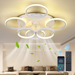 Silent Ceiling Fans With Lights And Remote Control, Reversible Dimmable LED Timer Ceiling Light With Fan Living Room 6 Speed Fans With Lights Smart Modern 31 Inch For Bedroom, Lounge-White