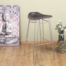 Splendora 76cm Bar Stool - Hand Stitched Leather Seat - Steel Metal Frame