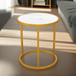 Akorede Round Gold Metal Marble Side Table End Sofa Accent Tables Living Room