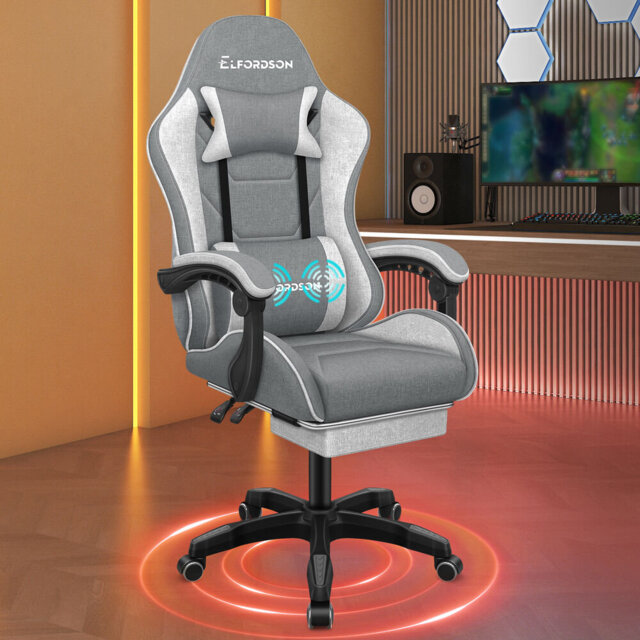 Gaming Chair Recliner Massage Cushion Footrest Padded Executive Office