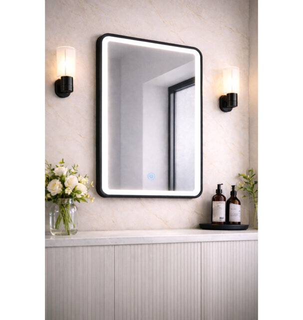 Lumora 700x500mm Matt Black Led Bathroom Mirror - Anti-fog - Dimmable Tri-light