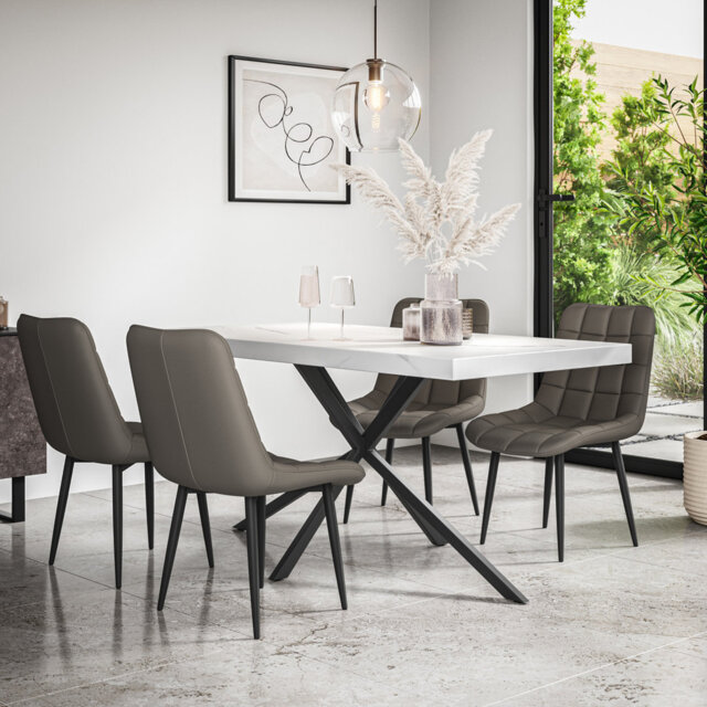 Donni Dining Table And Chairs -  Table Top w Legs + Nova Faux Leather Dining Chair Set Of 4