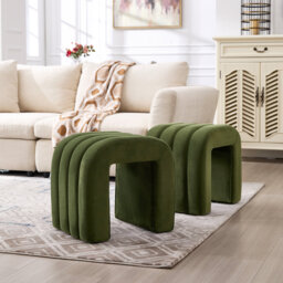 Rienna Yuna Modern U Shaped Waterfall Ottoman 50 cm Wide Vanity Stool with Ribbed Tufting