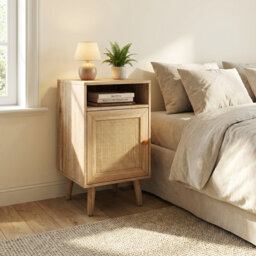 Willow Oak & Rattan 1 Door Bedside Table