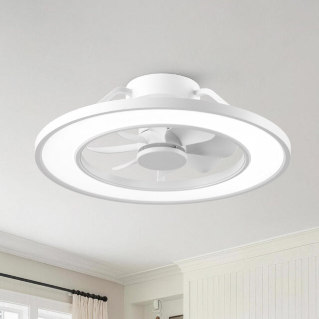 50cm Matte White Flush Mount Led Ceiling Fan With Rgb Light, 6-speed Reversible Dc Motor, Remote & App Control