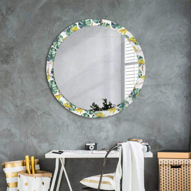 Huldar Round Glass Framed Wall Mounted Accent Mirror in Green/White/Yellow