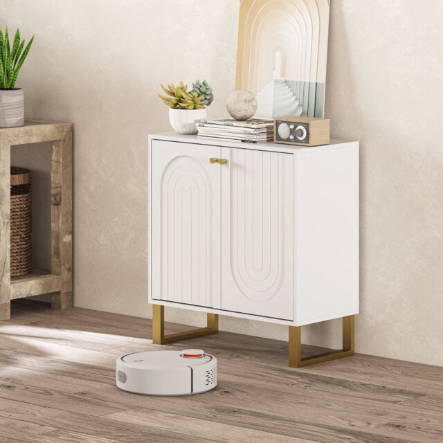 White 2-Door Sideboard with Adjustable Shelves, Modern Storage Cabinet for Dining Room