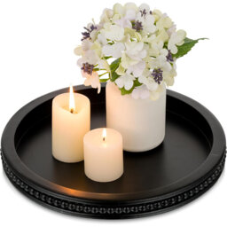 Wood Decorative Tray Round,Beaded Coffee Table Tray