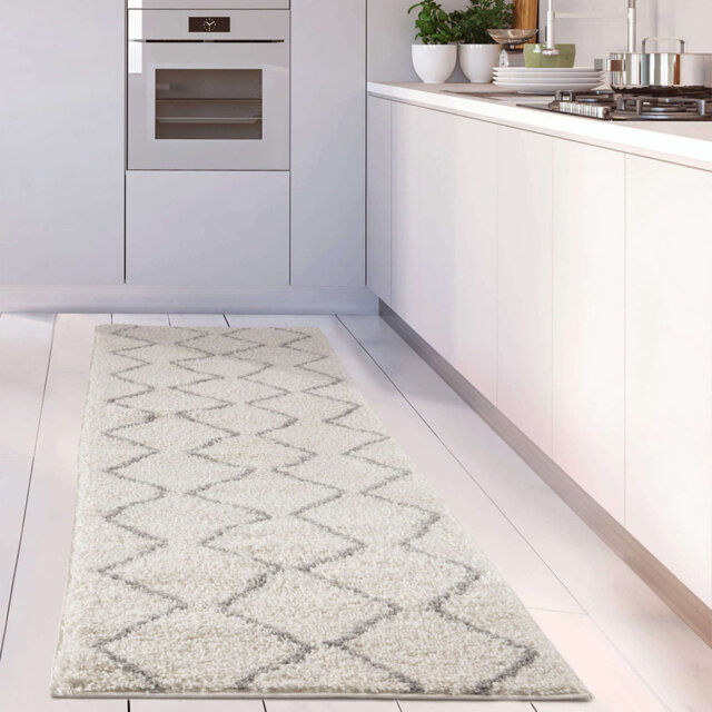 Moroccan Shaggy Collection Rugs Boho Design in Ivory/Grey