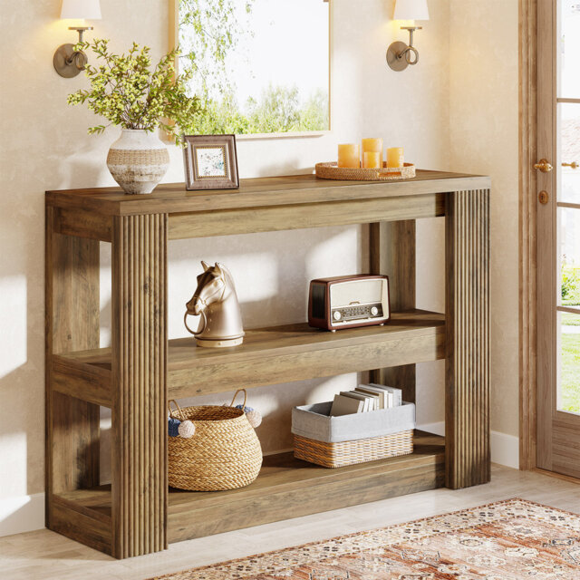 "41"" Console Table with 3-Tier Storage Shelves, Farmhouse Entryway Table Narrow Sofa Table Behind Couch for Living Room, Hallway, Foyer"