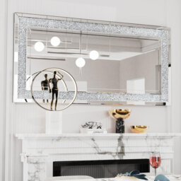 Alend Diamond Glass Framed Wall Mounted Accent Mirror in Silver