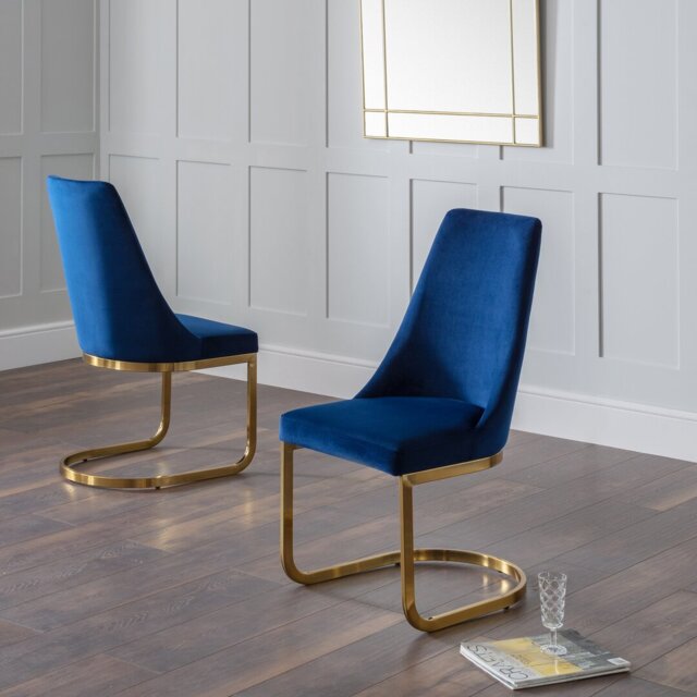 Lula 45cm H Velvet Upholstered Cantilever Chair in Blue