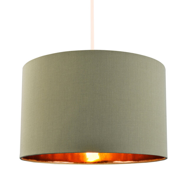 Olive Green Cotton Table/Pendant Lampshade With Shiny Copper Inner By Happy Homewares