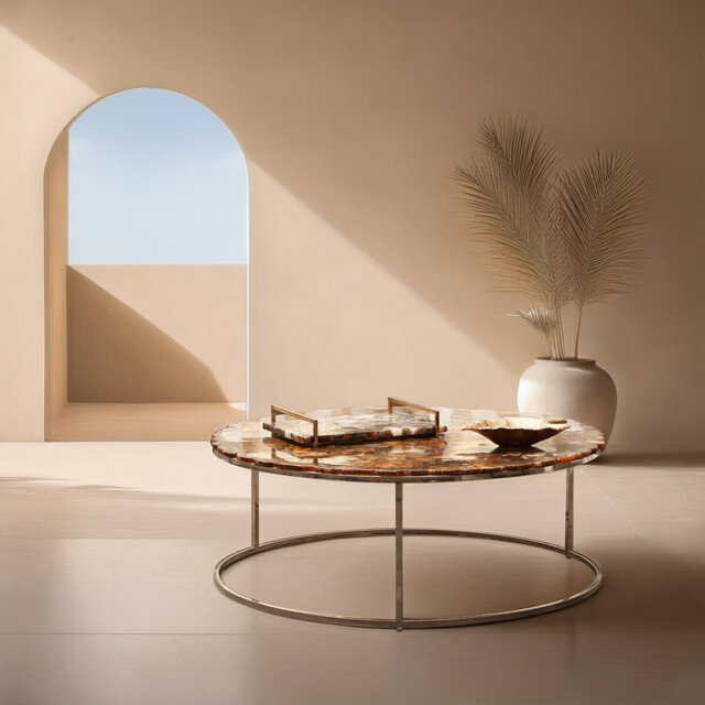 Akeila Round Coffee Table / Agate Stone Top