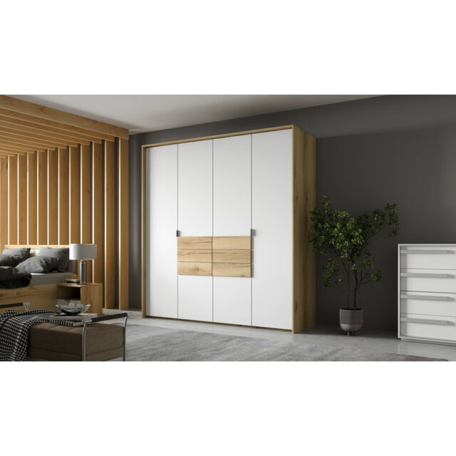 Panama Bi-Folding Wardrobe - Grand Oak & White W208 x H217 x D65 cm - Elegant Storage with Practical Design