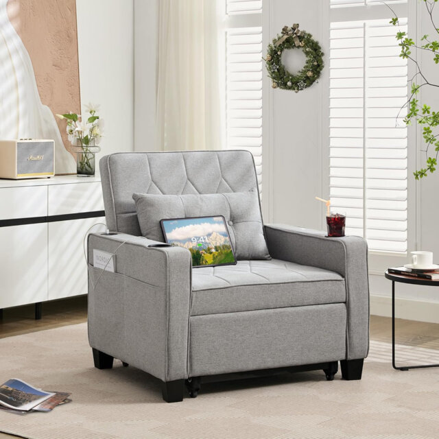 Convertible Chair 3 in 1 Sleeper Chair Bed with Adjustable Backrest Pull Out Convertible Chair for Small Space Living Room