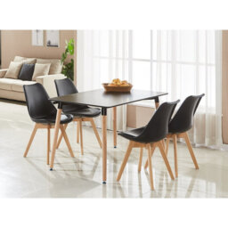 Suellen 4 Person Dining set - a Rectangular Plastic Dining Table with Wooden Legs and a Set of 4 Faux Leather Cushion Padded Dining Chairs for Dining