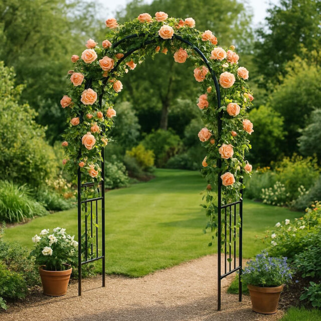 Metal Garden Arch Arbor Trellis 150x50x267cm Metal Garden Arbor for Climbing Plants, Wedding Ceremony, Party & Outdoor Decoration Weather-Resistant Bl