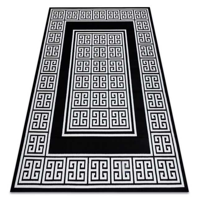 Modern rug GLOSS for the living room, bedroom, study, elegant, glamor, frame, Greek black / ivory