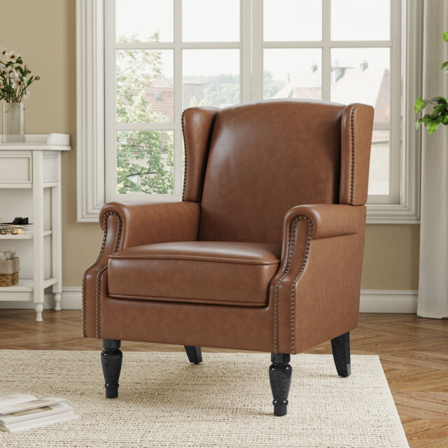 74 Cm Wide Wingback Armchair with Nailhead Trim