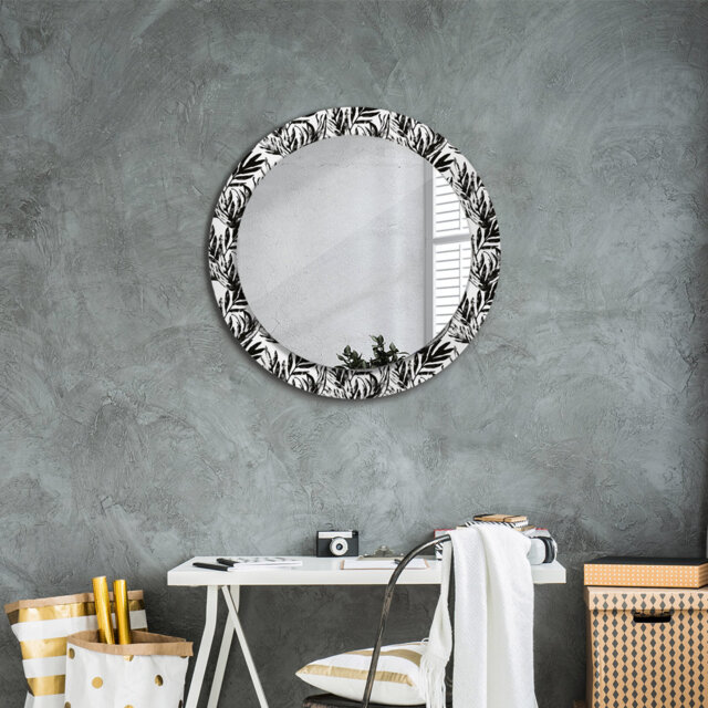 Huldar Round Glass Framed Wall Mounted Accent Mirror in White/Black