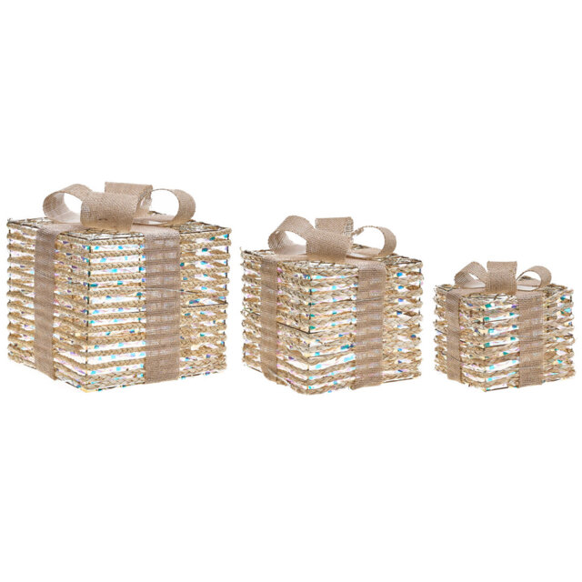 Set of 3 Christmas Decorations LED MOSSO Christmas Gifts 20/25/30 cm Beige