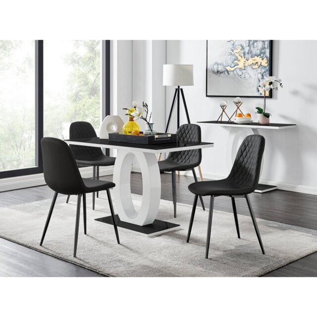 Scottsmoor Modern High Gloss & Glass Dining Table Set - 4 Scandi-Style Faux Leather Dining Chairs