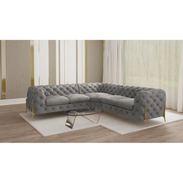 Chesterfield Corner Sofa L-Shape  with Gold Metal Legs