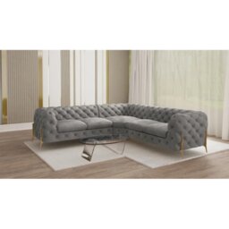 Chesterfield Corner Sofa L-Shape  with Gold Metal Legs