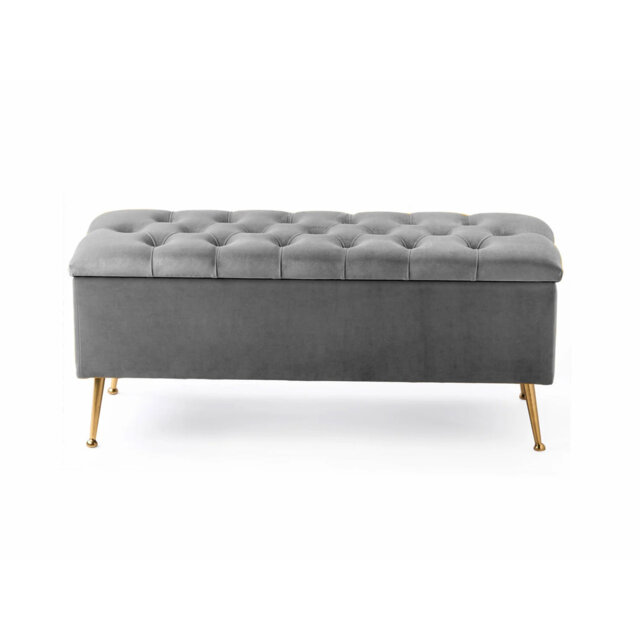Amara Wide Velvet Tufted Rectangle Storage Ottoman Footstool Upholstered Bench with Legs for Living Room & Bedroom