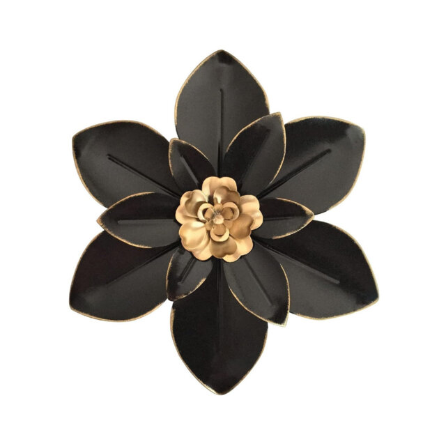 Black 10â Rustic Modern Floral Sculpture, Distressed Iron Wall Hanging Home Decoration Accent Artworks