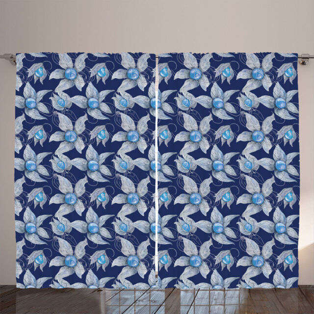Rustic curtain, pastel leaves, berry art, flowery, dark blue gray sky