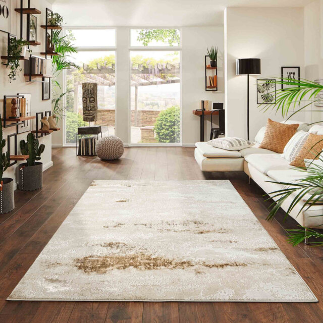 Hesperange Abstract Power Loom Beige Area Rug