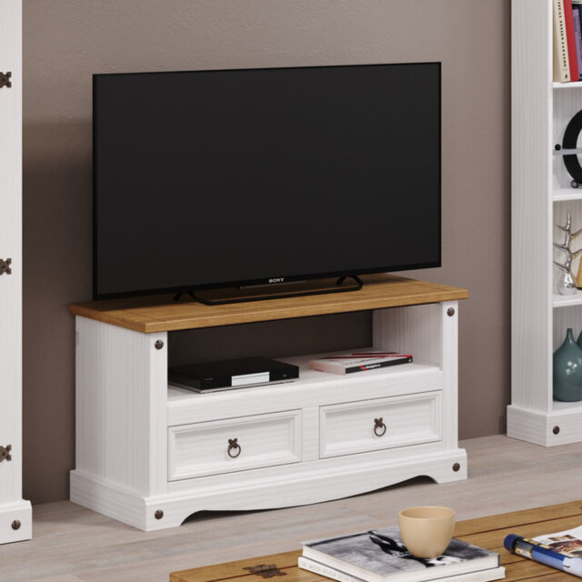 "Cookson TV Stand For TVs up to 43"" Finished White And Antique Wax, corona design"