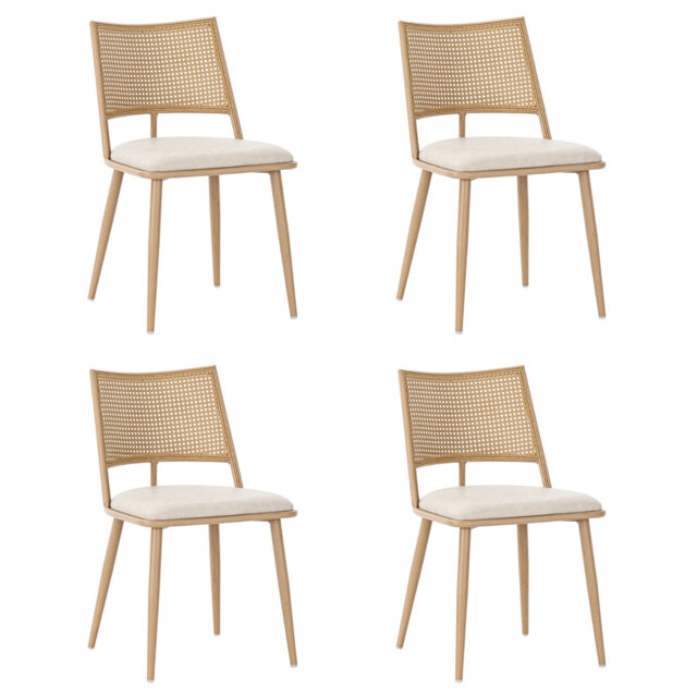 Mason Mid-Century Modern Dining Chairs With PU Cushions And Rattan Backrest