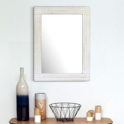 Rustic Rectangular Worn White Wood Frame Hanging Wall Mirror