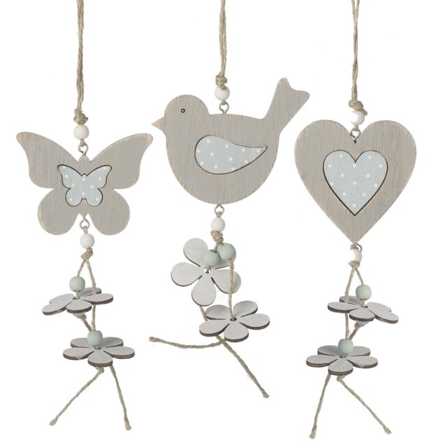 3 Piece Wooden Butterfly Bird and Heart Wall DÃ©cor Set