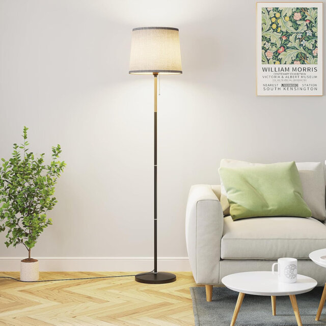 Wrought Iron Floor Lamp With Linen Shade Mts-001Yk (Linen Color) (Tri-Color Stepless Dimming Bulb)