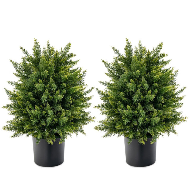 Set Of 2 50Cm Artificial Cedar Topiary Ball Tree Faux Shrub Brush Potted Tree