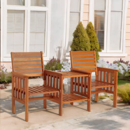 Solid Wood 2 Seater Garden Bench With 2 Tier Table Love Seat