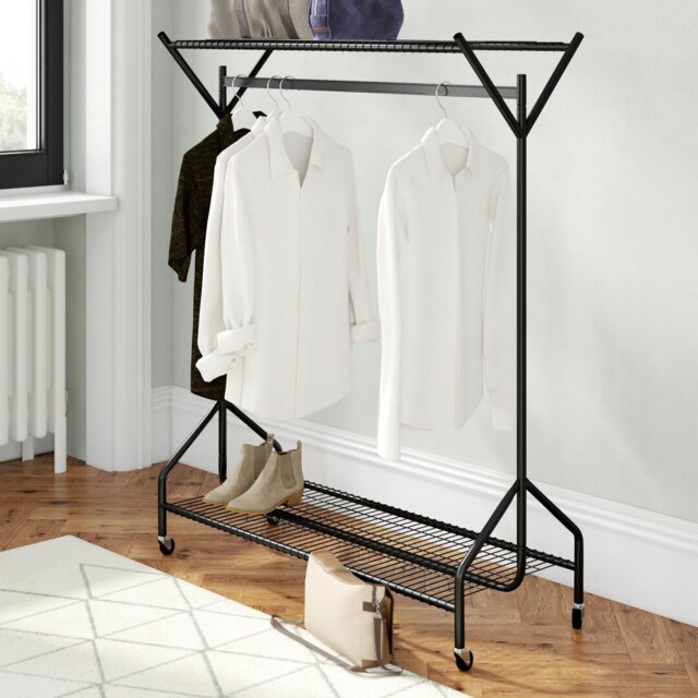 Clothing Rail Heavy Duty Hanging Clothes Shoe Hat Rack Shelves With Wheels
