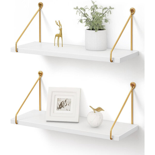 White Floating Shelves Wood For Wall Mounted With Metal Brackets Rustic Wooden Storage Accessories Shelf For Bathroom Kitchen Bedroom Living Room Offi
