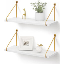 White Floating Shelves Wood For Wall Mounted With Metal Brackets Rustic Wooden Storage Accessories Shelf For Bathroom Kitchen Bedroom Living Room Offi