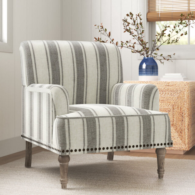 Battista Country Wooden Upholstered Armchair with Nailhead Trim
